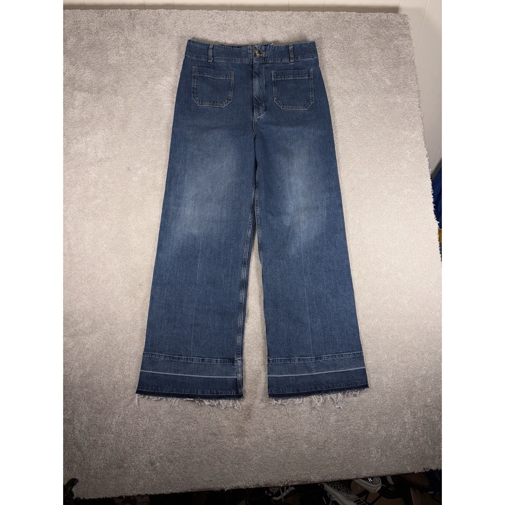 pilcro the skipper jeans 32 tall raw hem‎ Wide Leg Crop Jeans Denim (33x31)